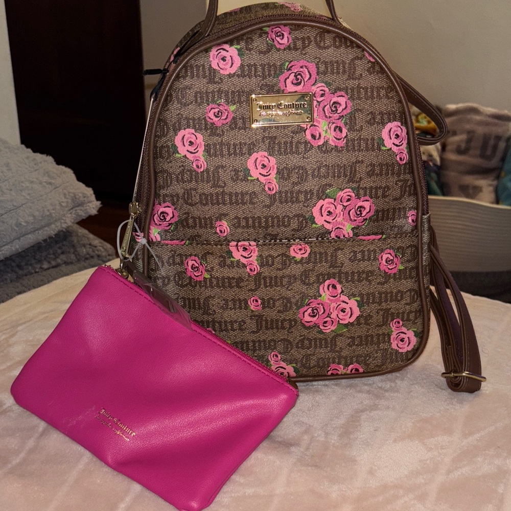 Juicy Couture Floral Brown and Pink Backpack Set
